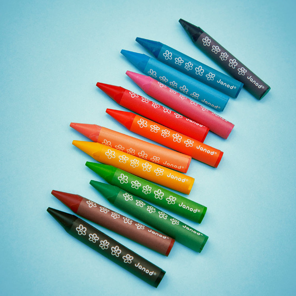 Zestaw kreatywny - Kredki woskowe 12 kolorów, dla dzieci, 12 m+, Janod