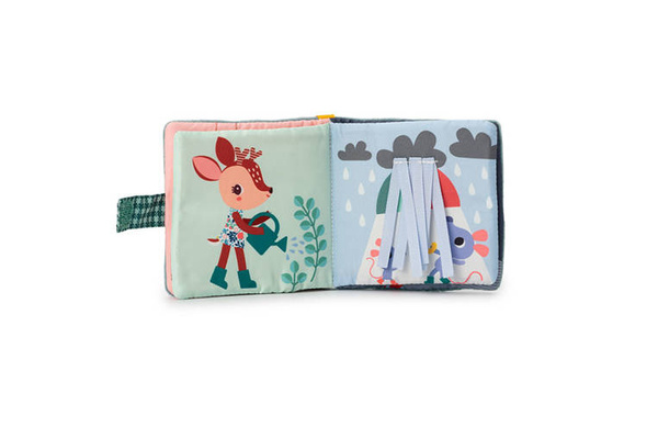 Miękka mini-książeczka wielofunkcyjna z silikonowym gryzakiem Smok Joe 6 m+, Lilliputiens