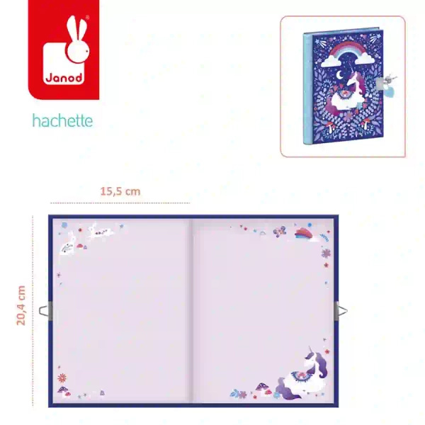 Sekretny pamiętnik na kłódkę - zestaw kreatywny Jednorożce Kraina snów 6+, Janod