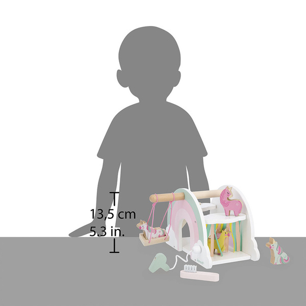 Drewniany domek jednorożców z 5 akcesoriami - zestaw dla dzieci 18m+, Janod