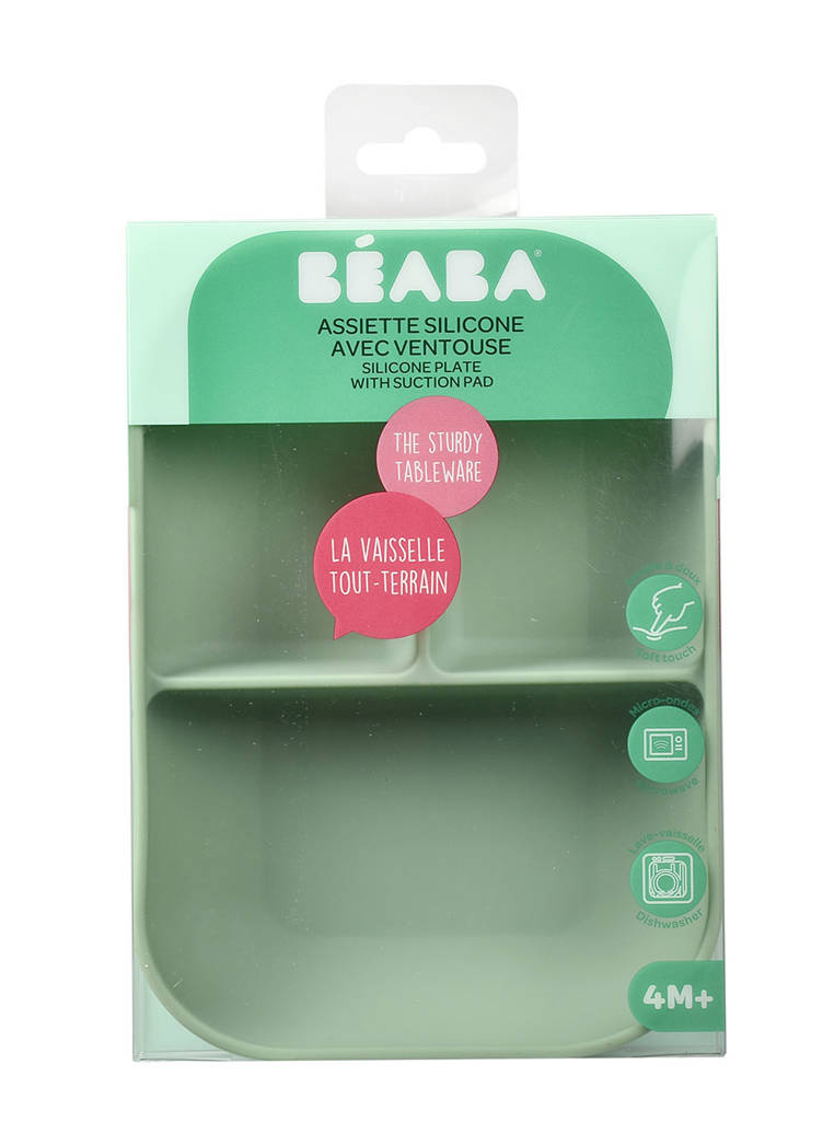 Silikonowy trójdzielny talerz z przyssawką Beaba Sage green 4m+