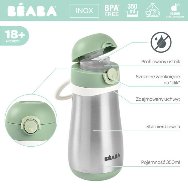 Bidon termiczny termobutelka 350 ml Sage green, Beaba