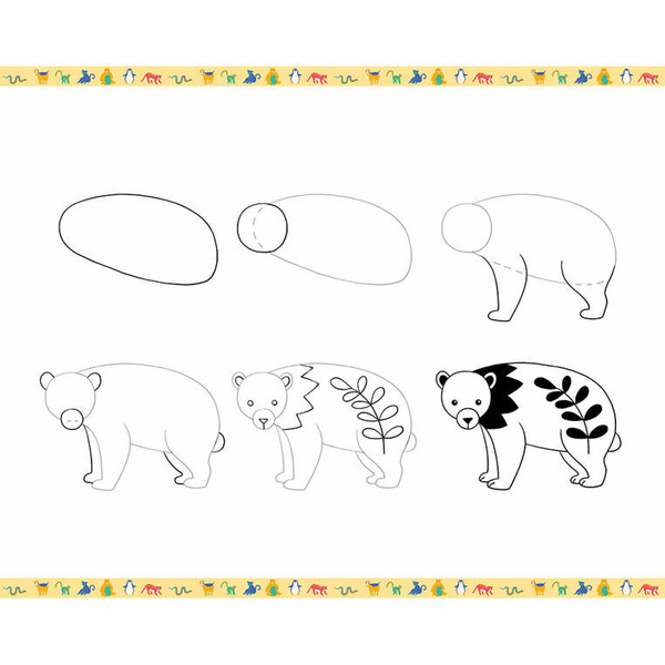 Zestaw kreatywny Rysowanie krok po kroku Zwierzęta 6+, Janod