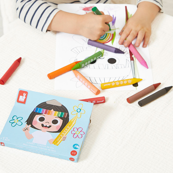 Zestaw kreatywny - Kredki woskowe 12 kolorów, dla dzieci, 12 m+, Janod
