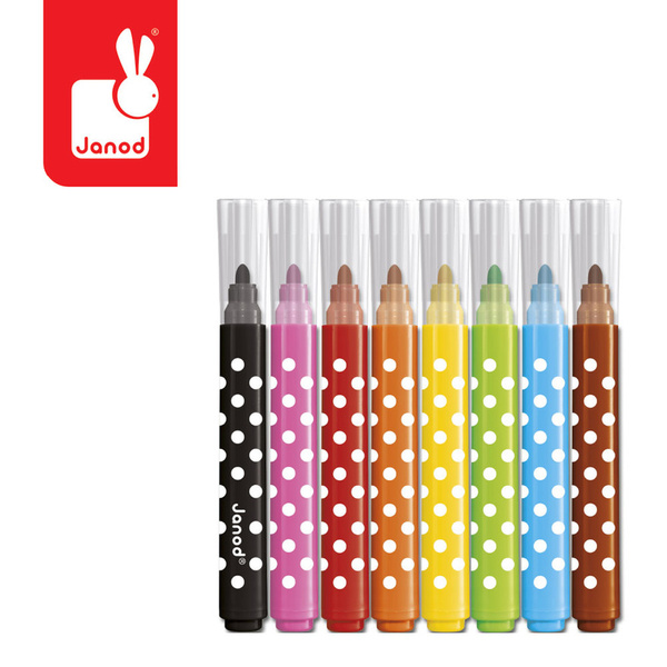 Zestaw kreatywny - Flamastry Jumbo 8 kolorów, dla dzieci, 12 m+, Janod