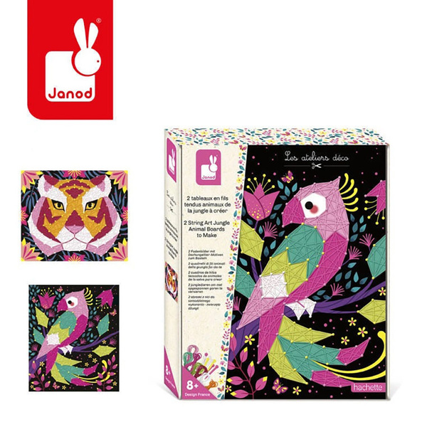 Zestaw kreatywny Przeplatanka 3D String art Zwierzęta dżungli 8+, Janod