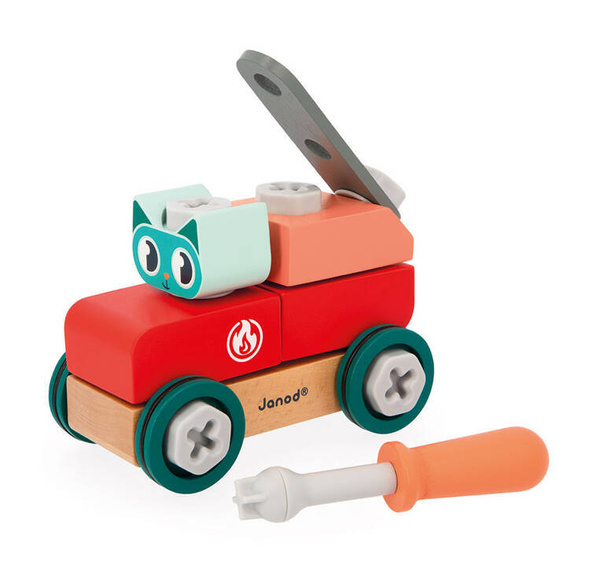 Samochód - Wóz Strażacki do składania Kot Brico ‘Kids 2 lata+, Janod