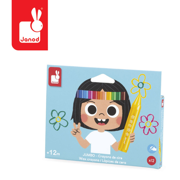 Zestaw kreatywny - Kredki woskowe 12 kolorów, dla dzieci, 12 m+, Janod