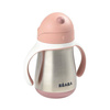 Butelka - kubek niekapek stalowa ze słomką 250 ml old pink, Beaba
