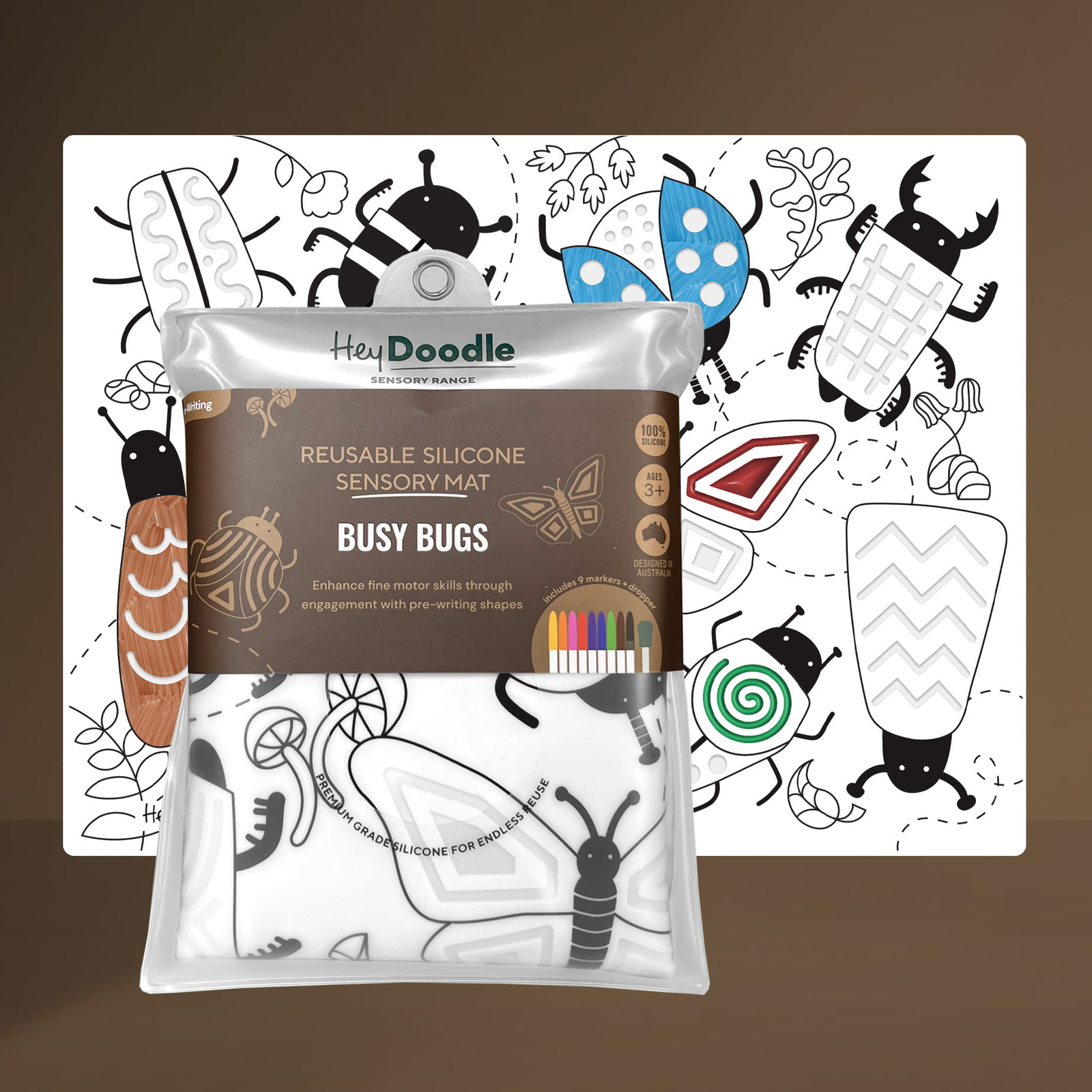 Mata sensoryczna HeyDoodle - kolorowa zabawka edukacyjna z owadami