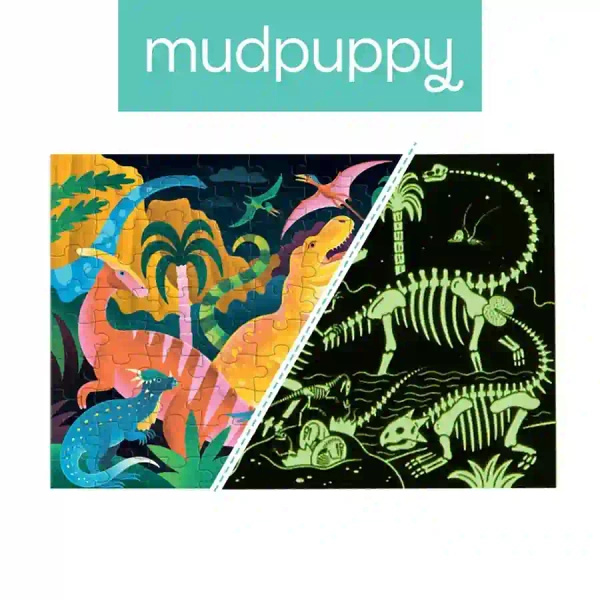 Puzzle świecące w ciemności Park dinozaurów 100 elementów, 5 lat+, Mudpuppy