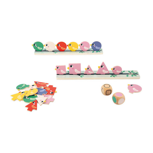 Układanka edukacyjna Sortowanie kształtów, kolorów i rozmiarów Ptaki 2+, Janod