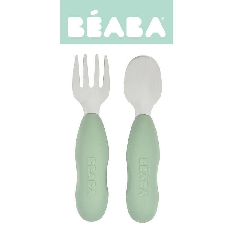 Ergonomiczne sztućce Beaba Sage green 10m+ - zestaw dla dzieci