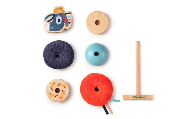 Drewniana układanka piramida z miękkimi elementami Osiołek Ignace 12 m+, Lilliputiens