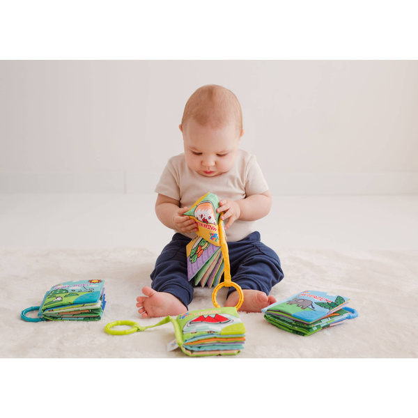 Książeczki Gryzaki 4W1 - zabawki edukacyjne dla dzieci 0 m+, Jolly Baby