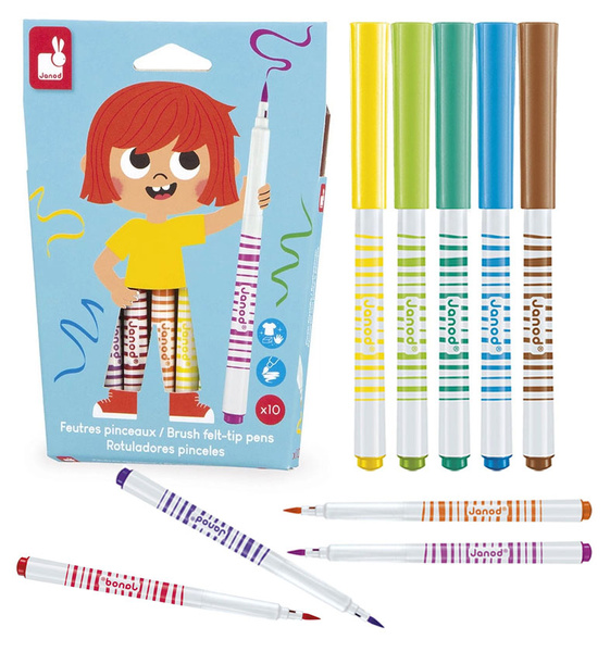 Zestaw kreatywny - Flamastry pędzelkowe 10 kolorów, 3 lata+, Janod