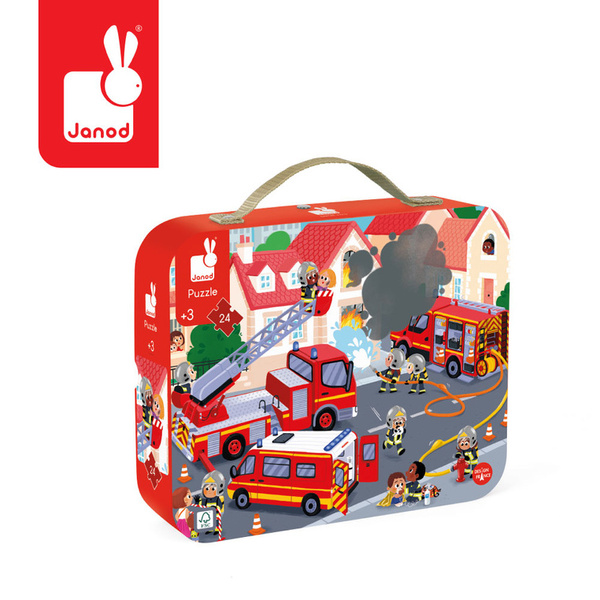 Puzzle w walizce Strażacy 24 elementy, dla dzieci, 3 lata+, Janod