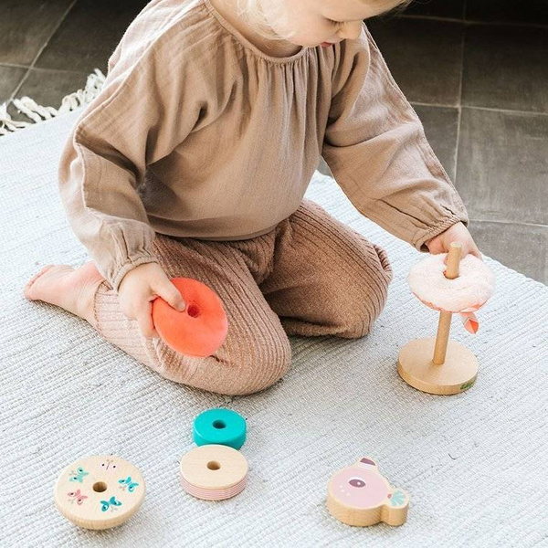 Drewniana układanka piramida z miękkimi elementami Flaming Anaïs 12 m+, Lilliputiens