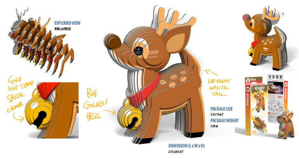 Układanka 3D Renifer - puzzle przestrzenne zabawka kreatywna dla dzieci 6 lat+, Eugy