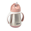 Butelka - kubek niekapek stalowa ze słomką 250 ml old pink, Beaba