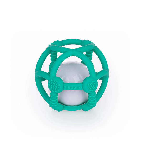 Gryzak na Ząbkowanie z Grzechotką Zielony - Piłka dla dzieci 3 m+, Giligums