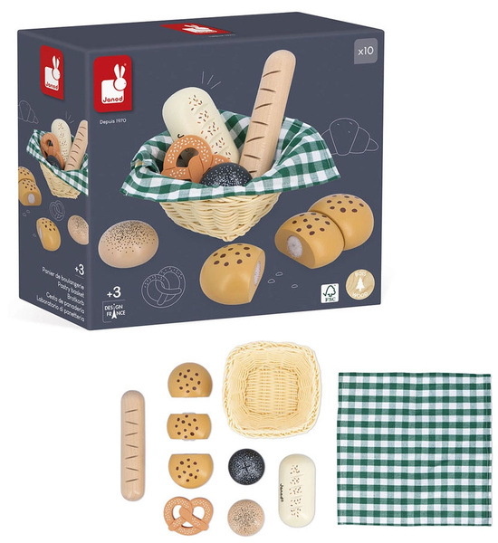 Koszyk z pieczywem - drewniany zestaw dla dzieci, 3 lata+, Janod