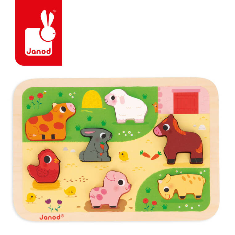 Puzzle drewniane 3D Na farmie Janod – kolorowy świat farmy