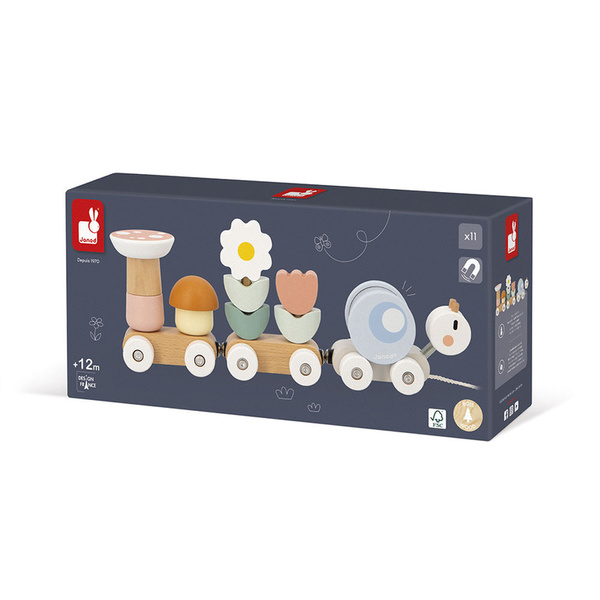 Magnetyczny pociąg z klockami do ciągnięcia Ślimak, 12m+, Janod