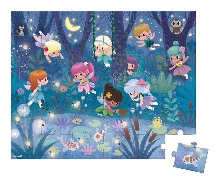 Puzzle w walizce Wróżki i lilie wodne Janod – pastelowe puzzle edukacyjne