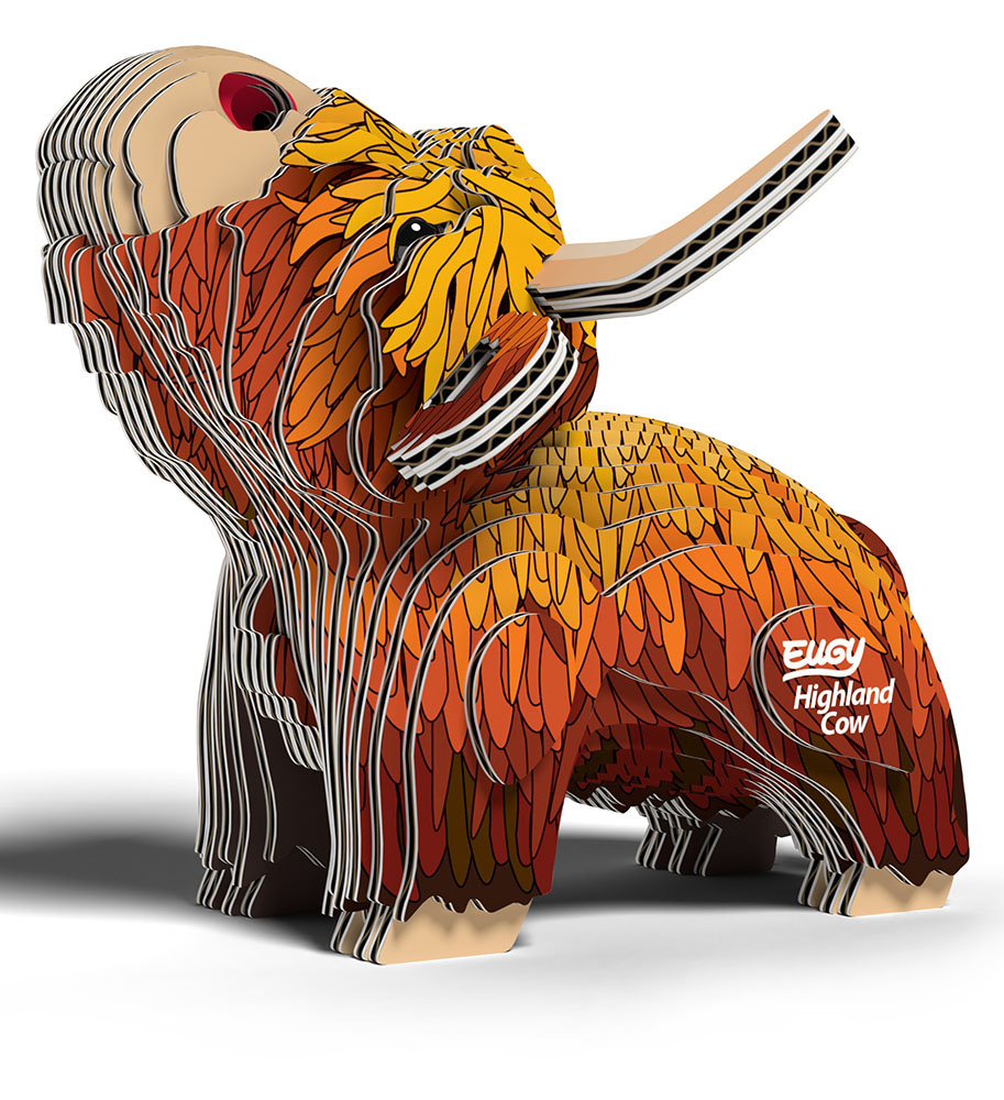 Puzzle 3D Szkocka Krowa Eugy – brązowa układanka dla dzieci