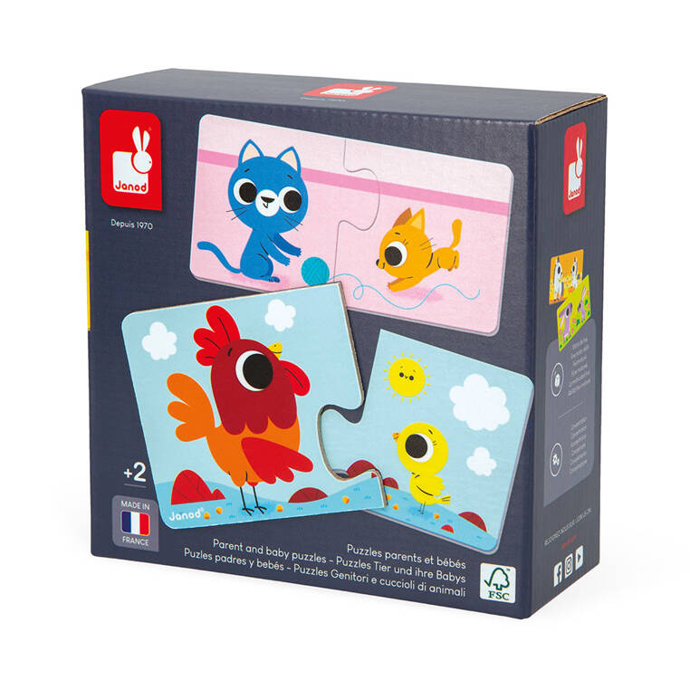 Pierwsze puzzle Zwierzęta i ich dzieci Janod - puzzle ekologiczne 2+