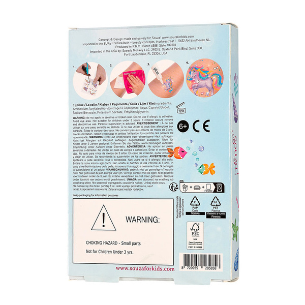 Tatuaże brokatowe z kryształkami Syrenka 5 el., dla dzieci, Souza!