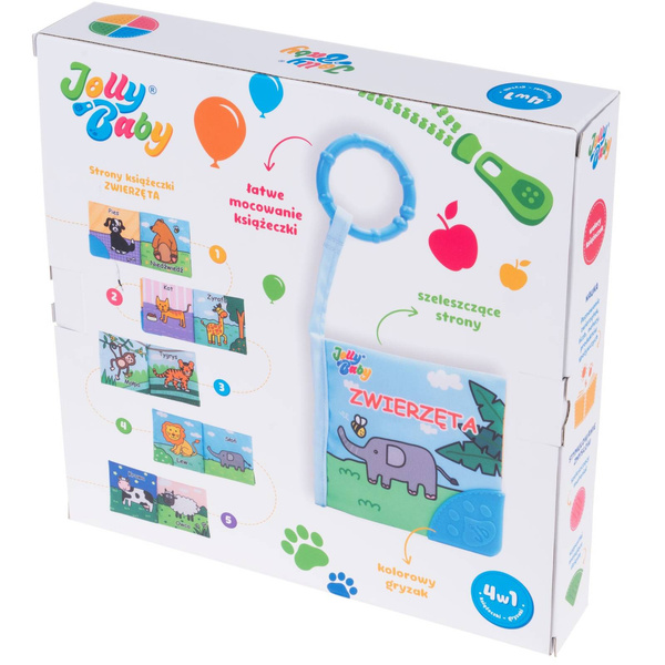 Książeczki Gryzaki 4W1 - zabawki edukacyjne dla dzieci 0 m+, Jolly Baby