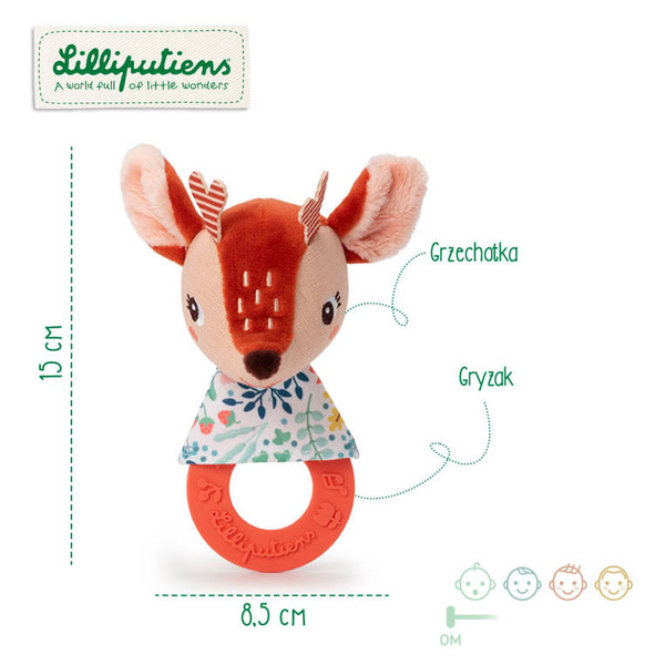 Grzechotka z silikonowym gryzakiem Sarenka Stella 0 m+, Lilliputiens