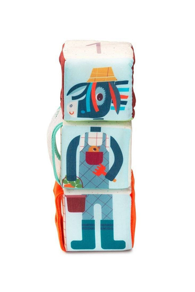 Zestaw 3 kostek aktywizujących wielofunkcyjnych z ukrytymi elementami Farma 18 m+, Lilliputiens