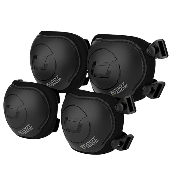Zestaw: Scoot and Ride Kask dla dzieci 1-5 lat rozm. XXS-S, kolor: Black (czarny) + ochraniacze rozm. XXS