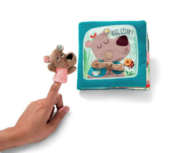 Książeczka z mini-pacynką na palec wielofunkcyjna Buziaki dla Cezara Niedźwiadek Cesar 12 m +, Lilliputiens