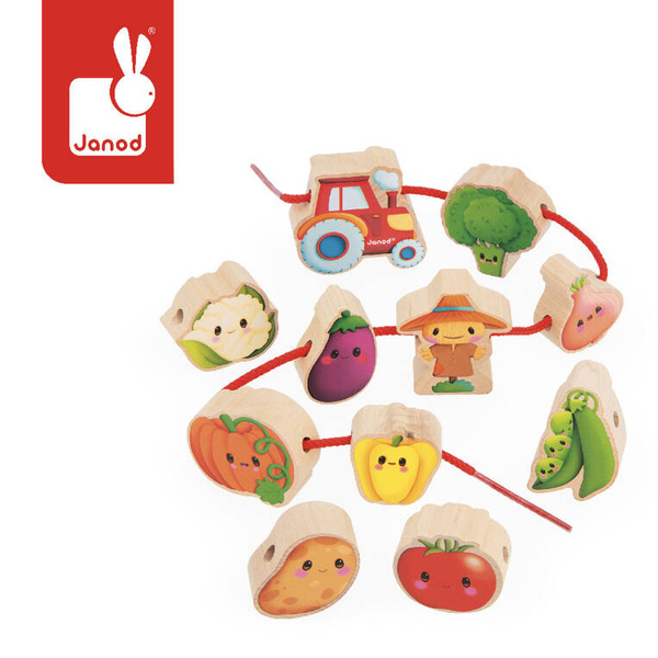 Nawlekanka z drewnianymi warzywami Farma dla dzieci 2 lata+, Janod