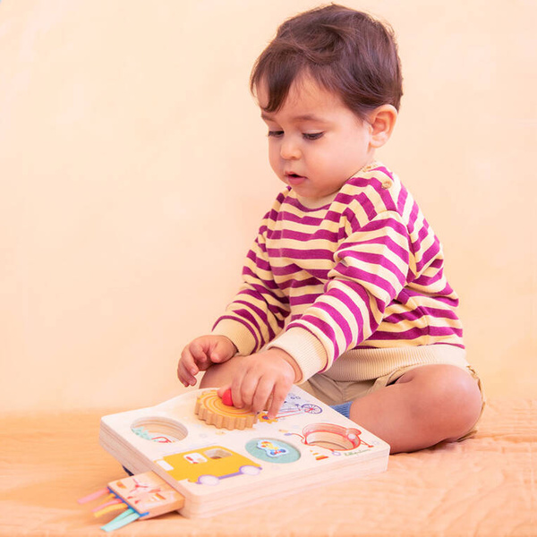 Drewniana tablica manipulacyjna, walizka Pojazdy dla dzieci 12 m+, Lilliputiens