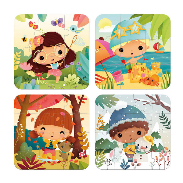 Puzzle progresywne w walizce Pory roku 4 układanki, 2+, Janod ***OUTLET***