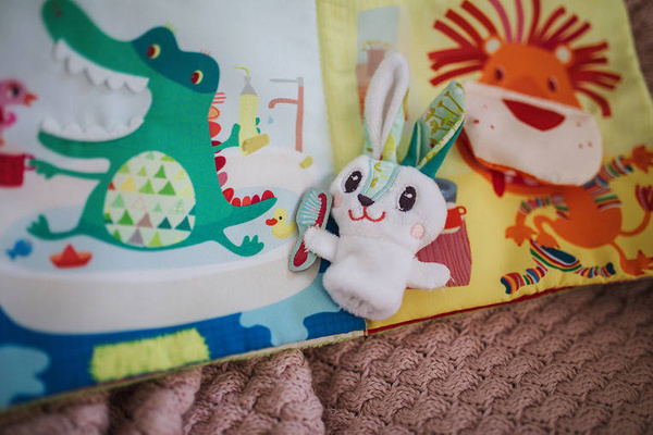 Książeczka z mini-pacynką wielofunkcyjna Królik dentysta 6 m+, Lilliputiens