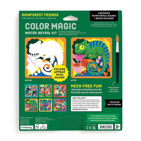 Kolorowanka wodna wielorazowa Las deszczowy dla dzieci, 2 lata+, Mudpuppy