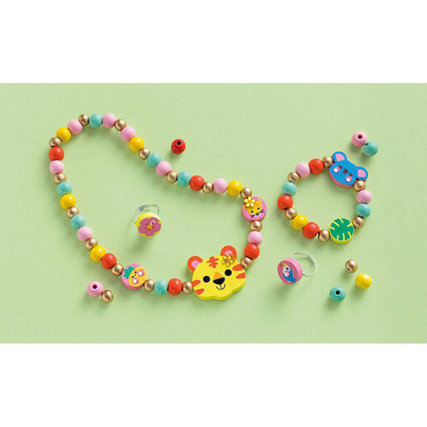 Zestaw kreatywny do tworzenia biżuterii z drewna Sekretna dżungla 4+, Janod