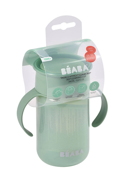 Kubek dla dzieci treningowy 360°, z uchwytami 340 ml green 12 m+, Beaba