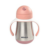 Butelka - kubek niekapek stalowa ze słomką 250 ml old pink, Beaba