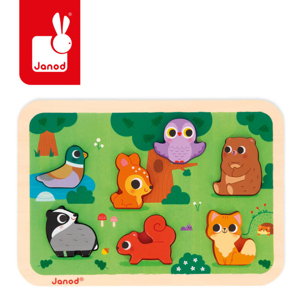 Puzzle drewniane 3D Zwierzęta leśne 7 elementów dla dzieci 18 m+, Janod
