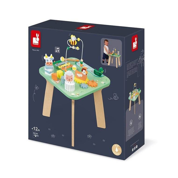 Wielofunkcyjny stolik edukacyjny drewniany Łąka 12 m+, Janod