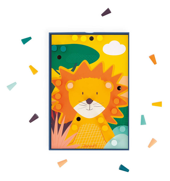 Układanka drewniana mozaika Zwierzątka - zabawka kreatywna 3 lata+, Janod