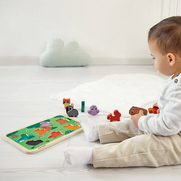 Puzzle drewniane 3D Zwierzęta leśne 7 elementów dla dzieci 18 m+, Janod