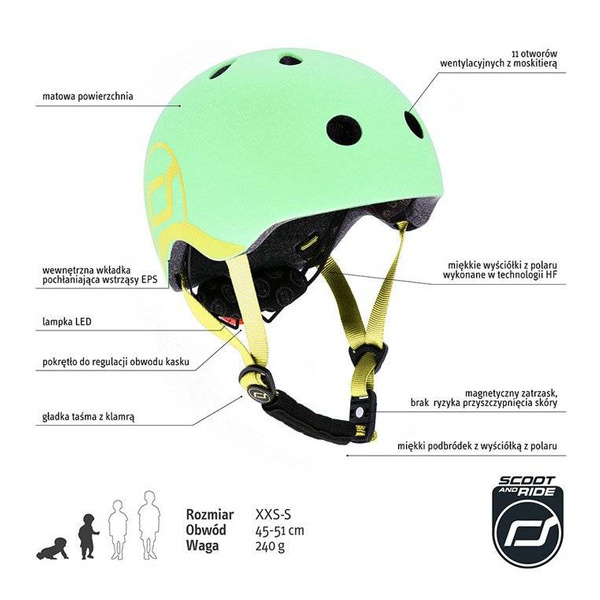 Scoot and Ride Kask dla dzieci 1-5 lat rozm. XXS-S, kolor: Kiwi